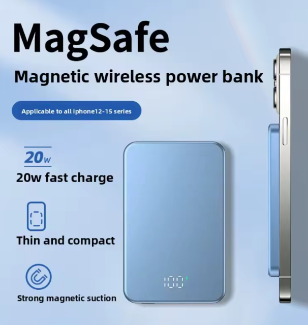Ультратонкий портативний зарядний пристрій (Повербанк) для MagSafe, магнітний бездротовий швидкий зарядний пристрій зі світлодіодним дисплеєм для iPhone, Samsung, Airpods - Зображення 2