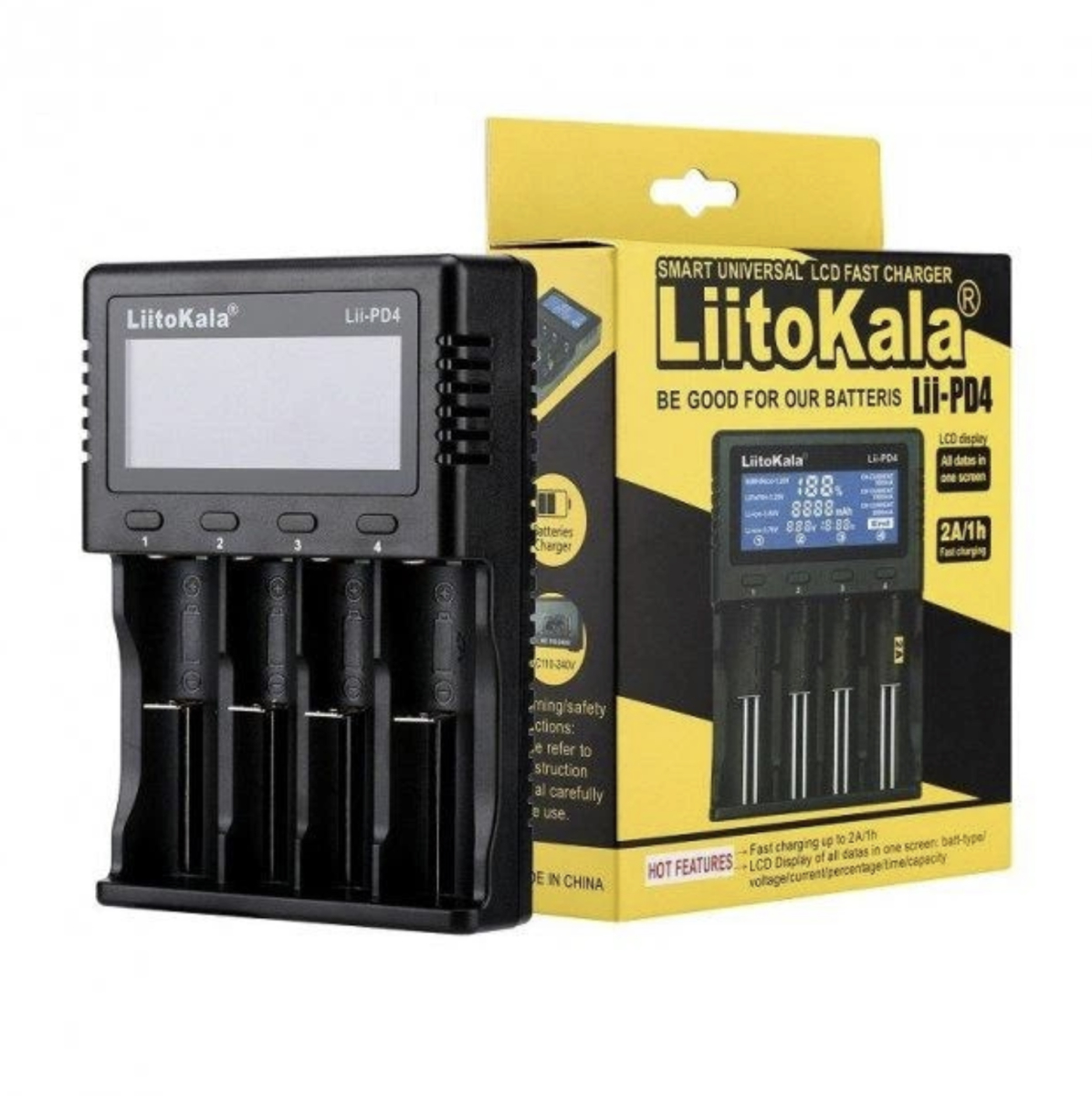 LiitoKala Lii-PD4 універсальний зарядний пристрій для АА, ААА, 18650, 26650, 21700 Li-Ion, LiFePO4, NiCd/NiMH акумуляторів