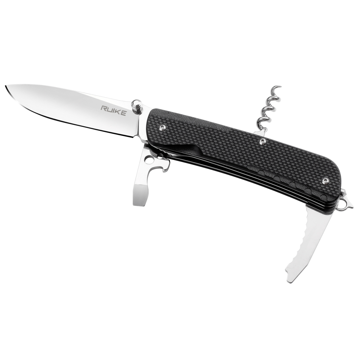 Багатофункціональний ніж Ruike Trekker LD21-B, (8.5 см) 12C27 / G10 чорний, 12 інстр.