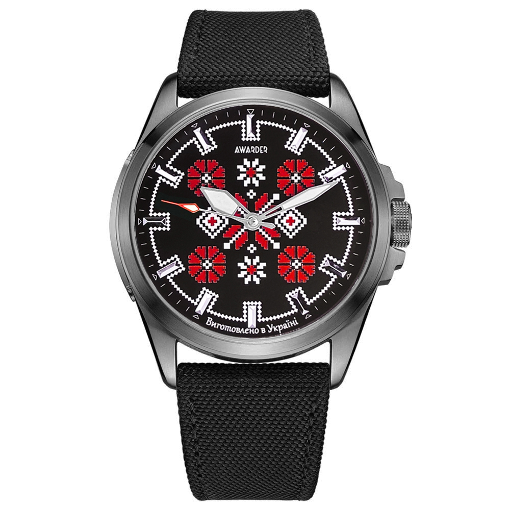 Патріотичний наручний годинник Awarder Embroidery Silver-Red Black Battery 10ATM