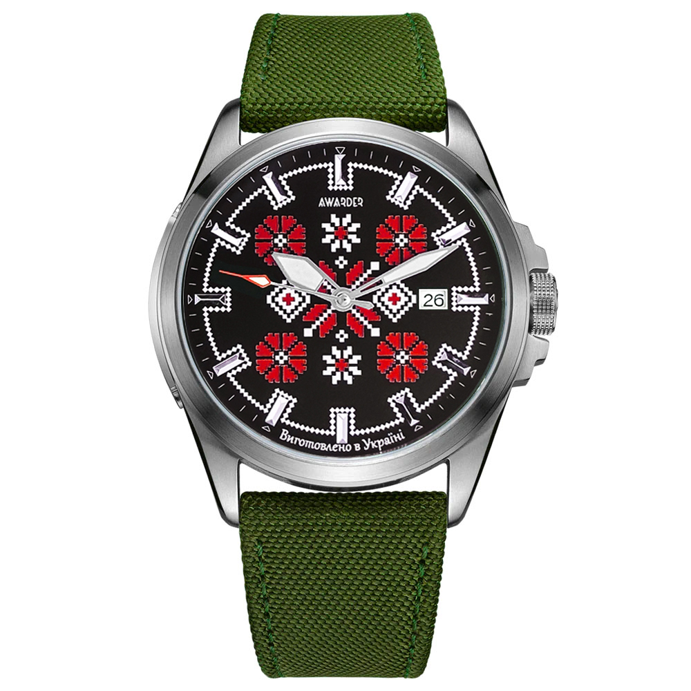 Патріотичний наручний годинник Awarder Embroidery Silver-Red Green Automatic 10ATM