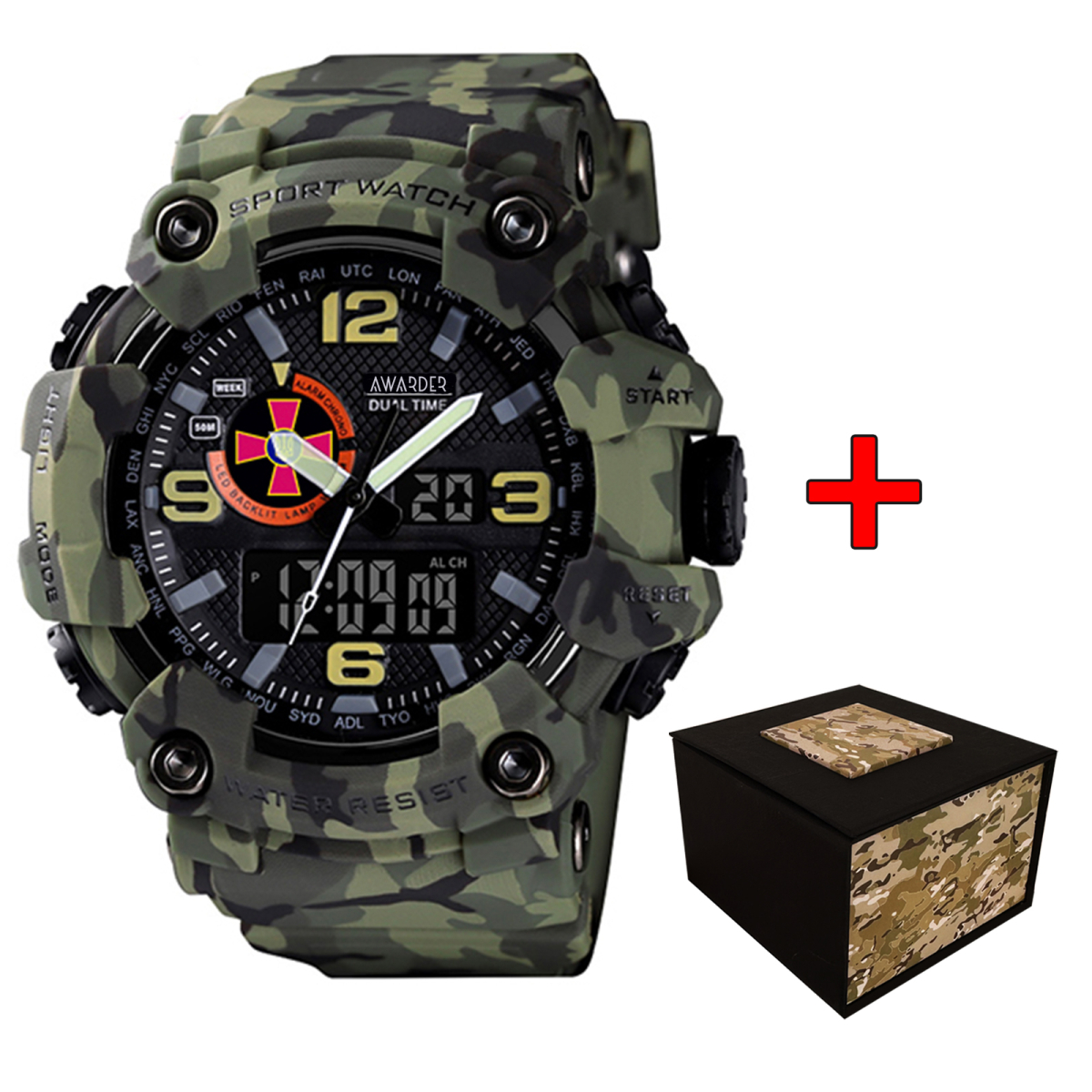 Чоловічий спортивний годинник кварцевий Awarder 002 ЗСУ Camo Green