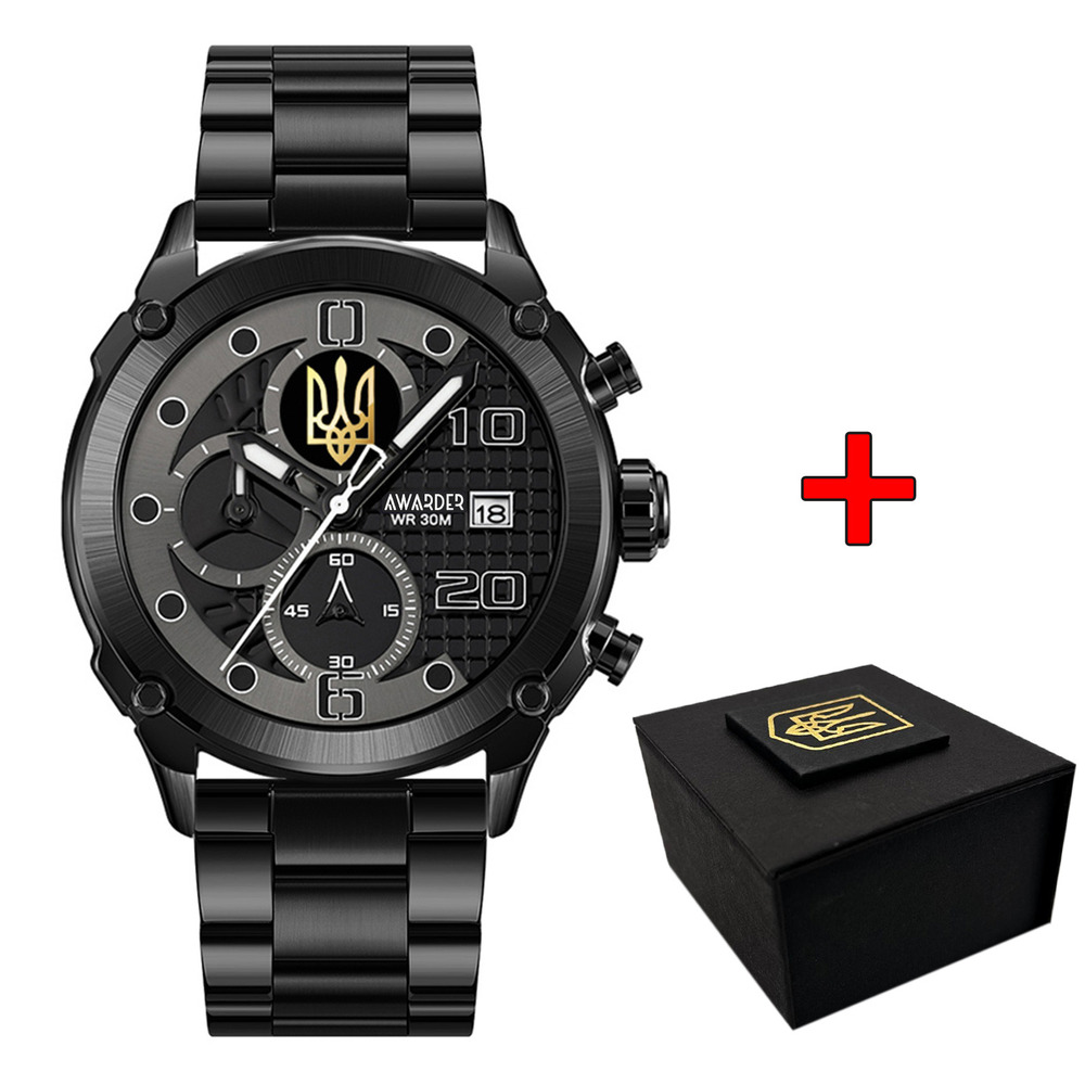 Чоловічий годинник Awarder 016 Тризуб золото Black-Black Steel