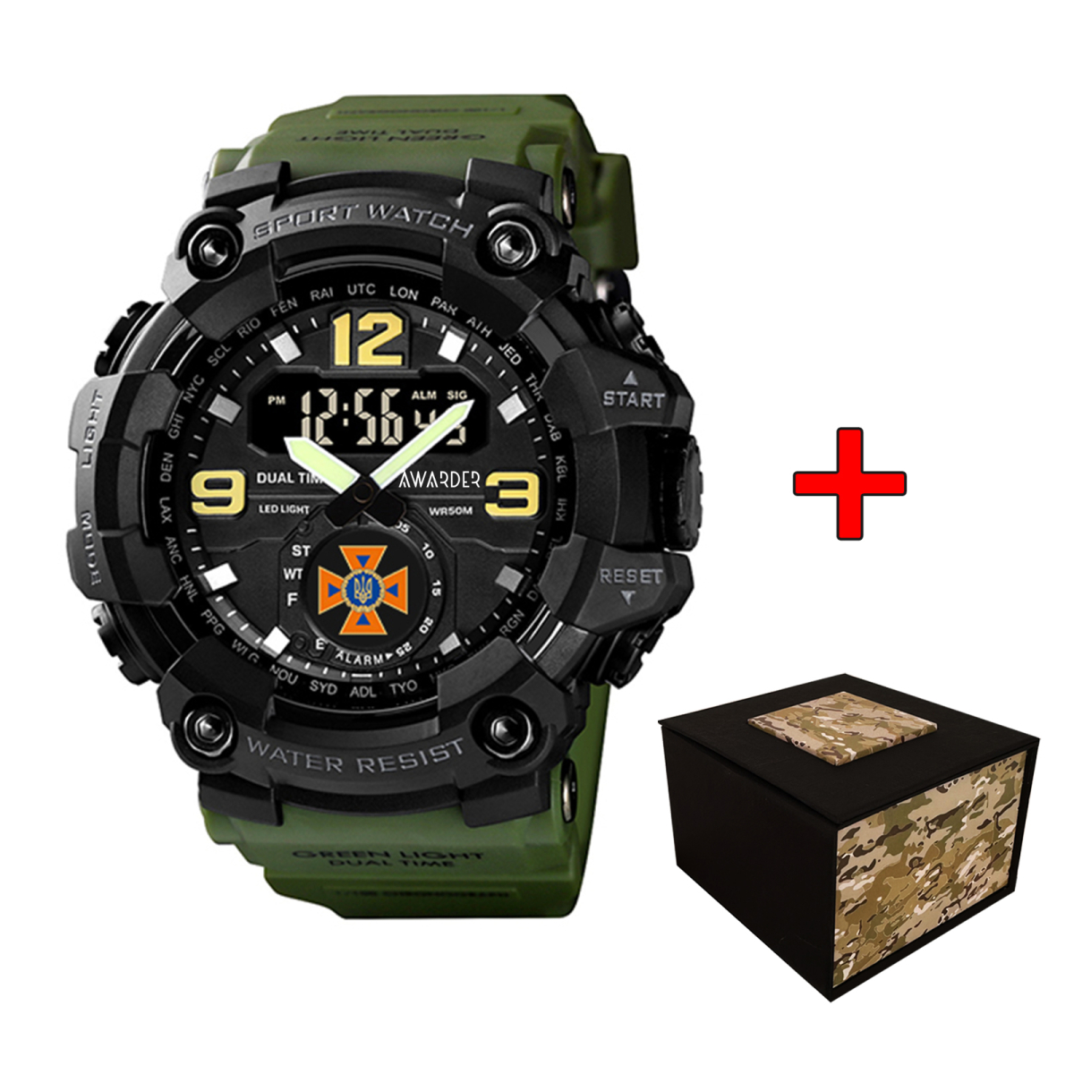 Чоловічий спортивний годинник кварцевий Awarder 004 ДСНС Army Green