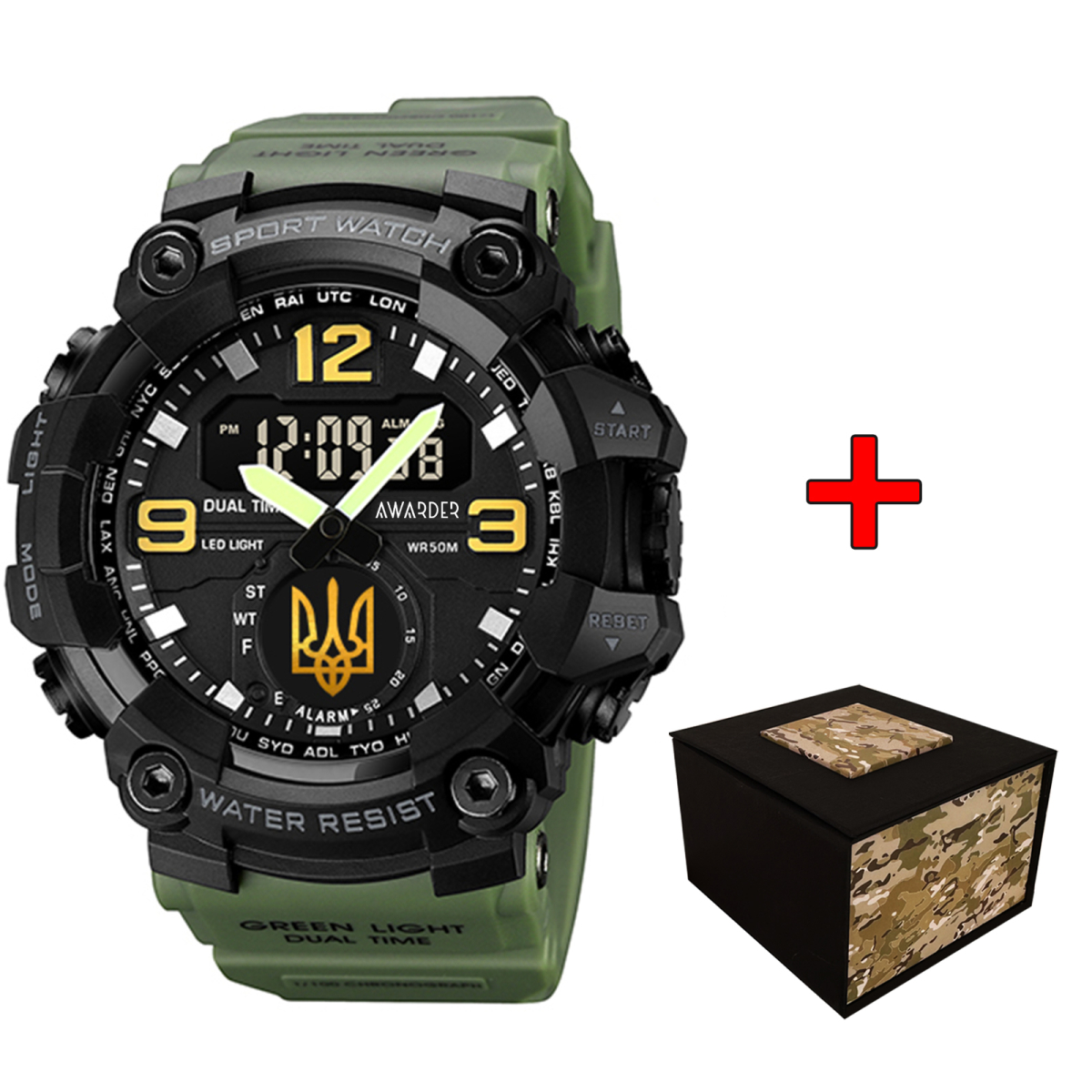 Чоловічий годинник Awarder 003 Тризуб золото Army Green-Black