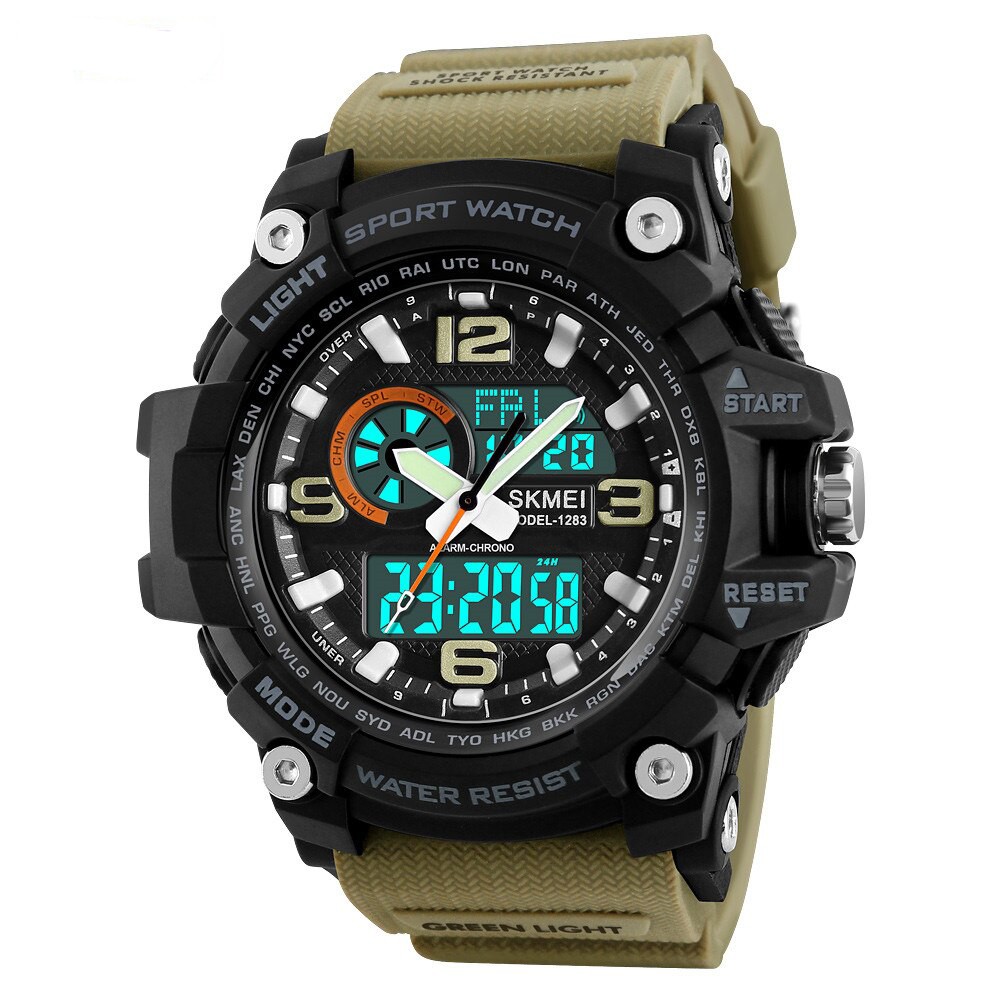 Чоловічий годинник Skmei 1283 Black-Khaki Wristband.