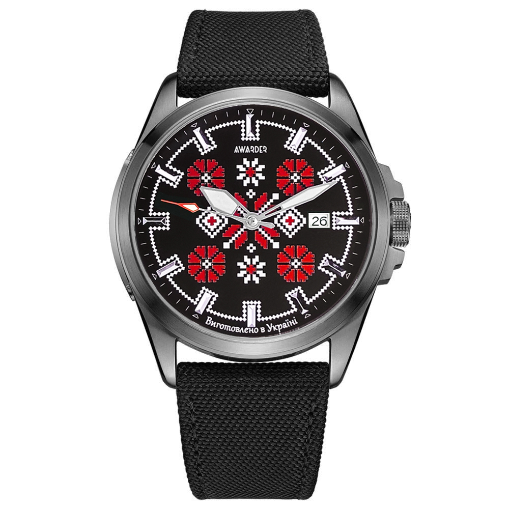 Патріотичний наручний годинник Awarder Embroidery Silver-Red Black Automatic 10ATM