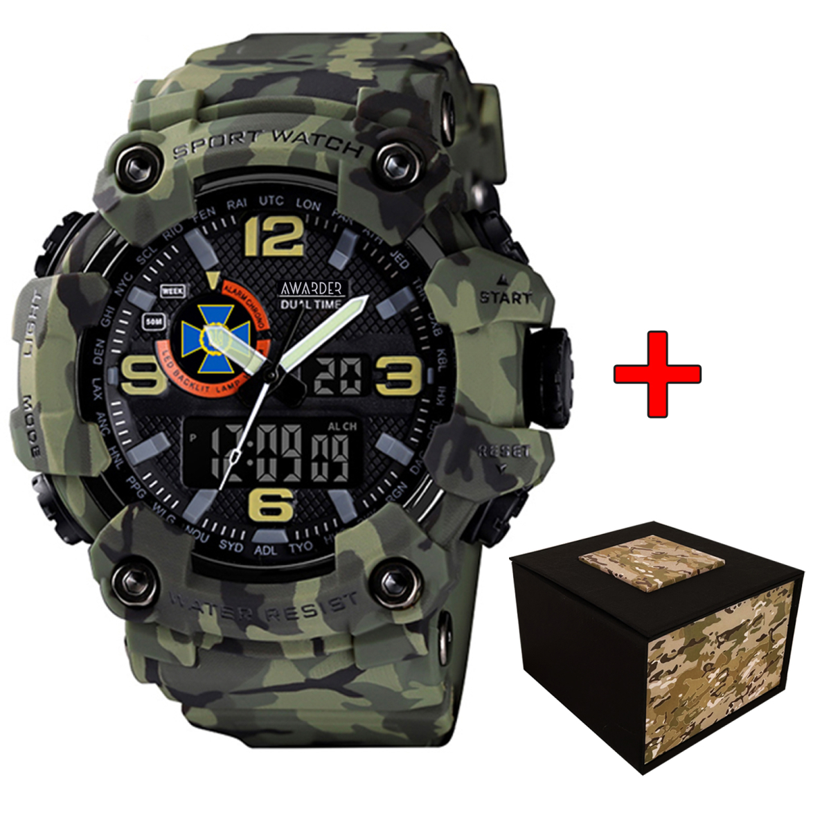 Чоловічий спортивний годинник кварцевий Awarder 002 СБУ Camo Green