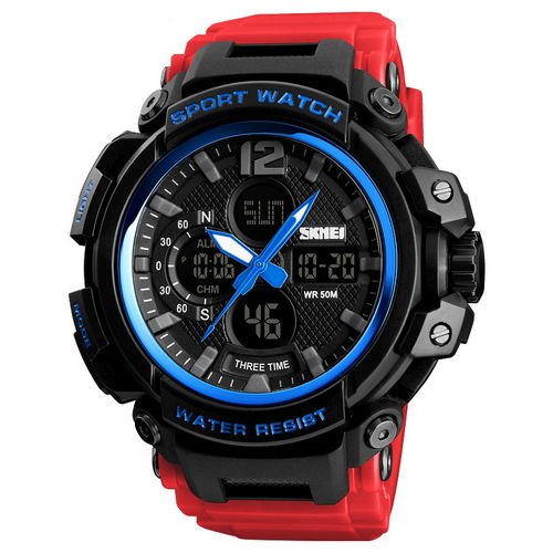 Чоловічий годинник Skmei 1343 Black-Blue-Red Wristband
