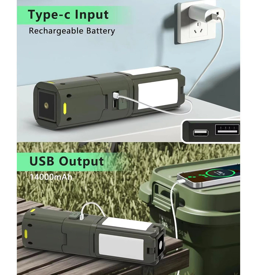 Телескопічний портативний LED-ліхтар – лампа 3-в-1 з Power Bank 14000 mAh, із перезарядкою, водозахищений IPX5 6000 lm - Зображення 3