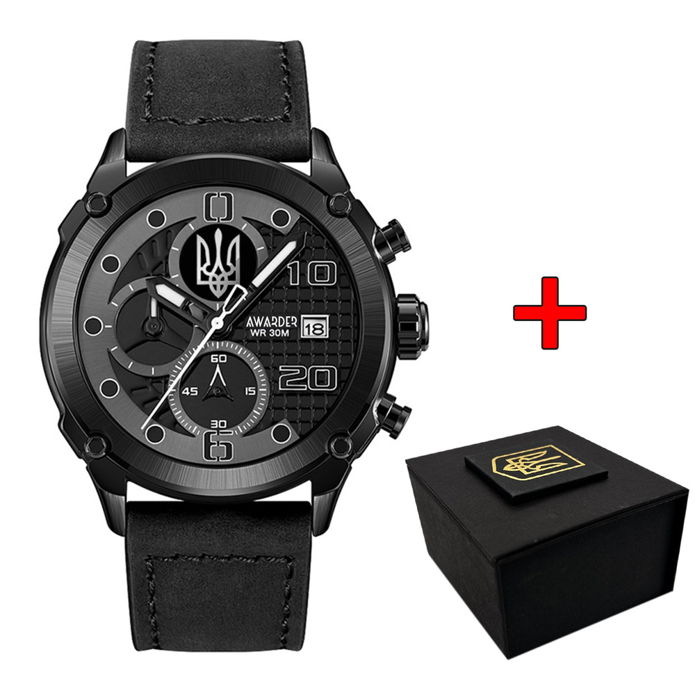 Чоловічий годинник Awarder 016 Тризуб срібло All Black