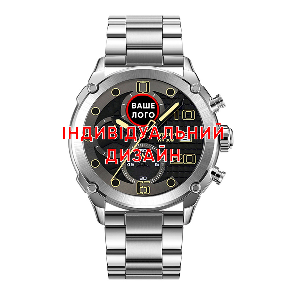 Класичний чоловічий годинник Awarder 016 Silver-Black Steel під Індивідуальний дизайн, водонепроникний