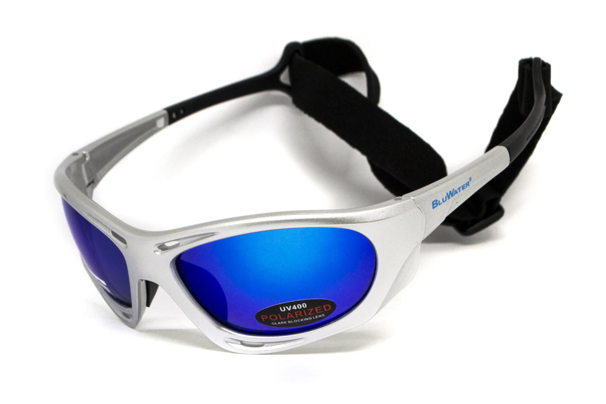 Окуляри поляризаційні BluWater Hydro Silver Polarized (G-Tech™ blue) Anti-Fog, дзеркальні сині в сріблястій оправі