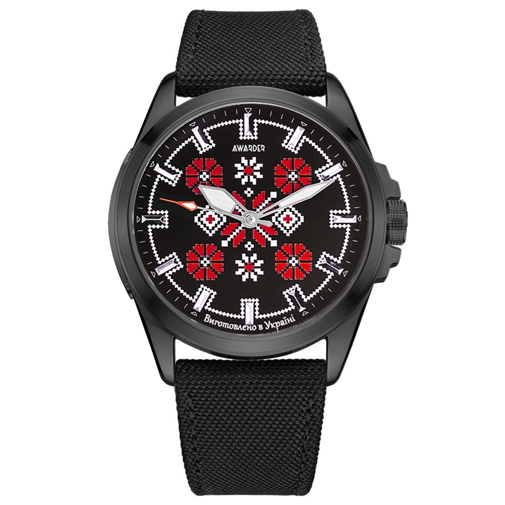 Патріотичний наручний годинник Awarder Embroidery Black-Red Black Battery 10ATM