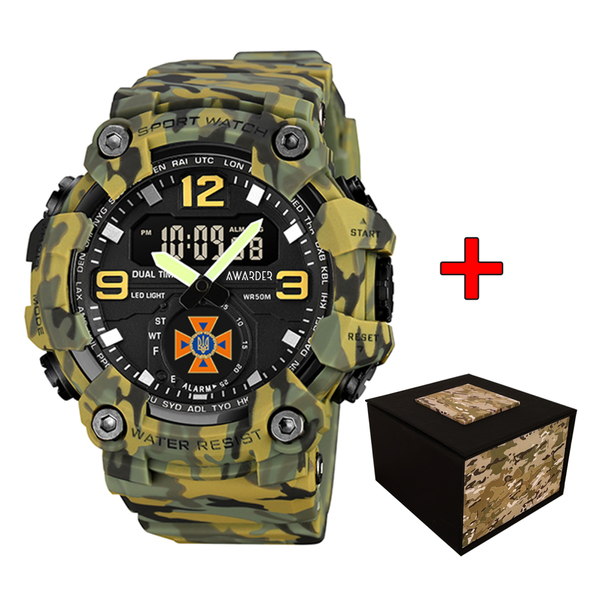 Чоловічий спортивний годинник кварцевий Awarder 003 ДСНС Camo Green
