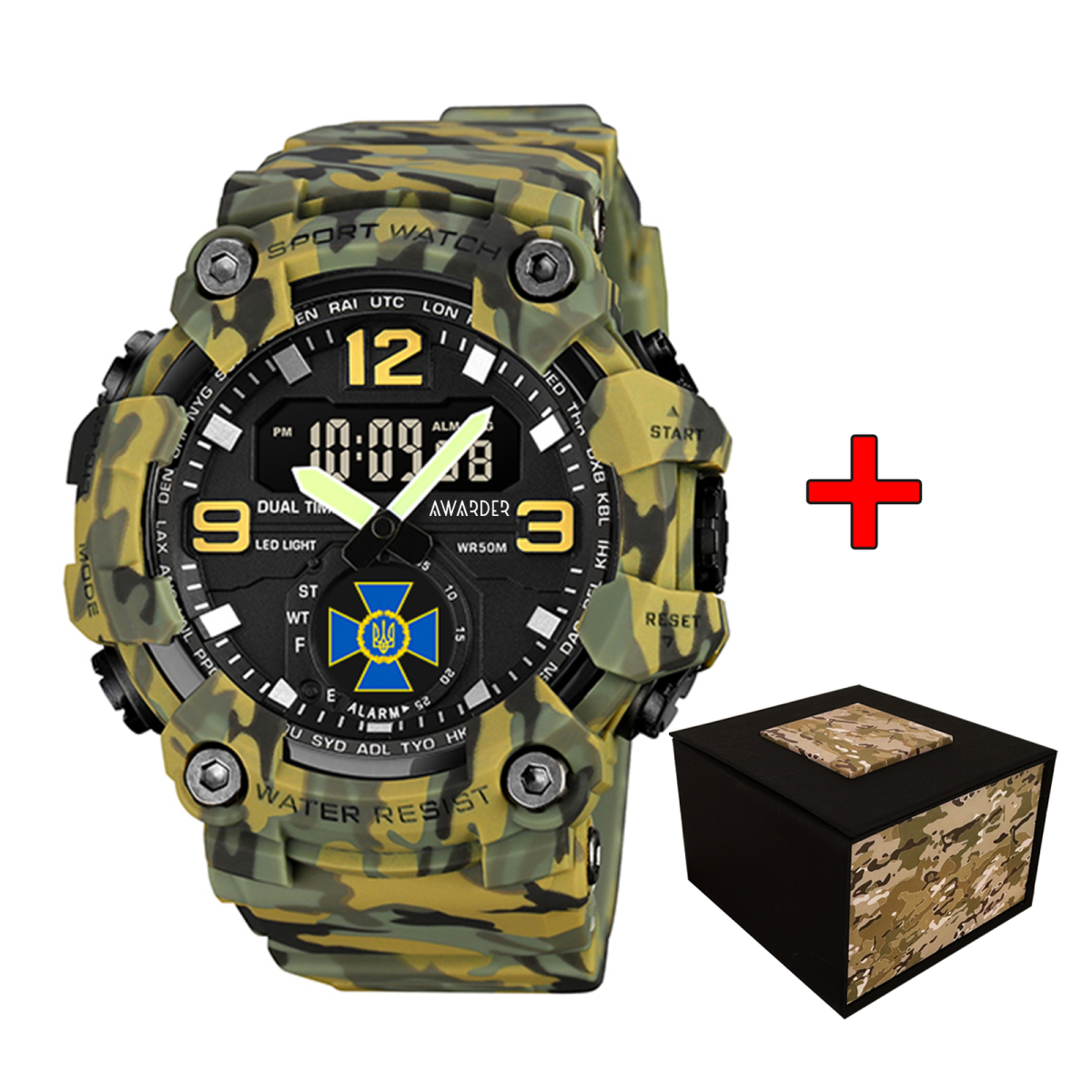 Чоловічий спортивний годинник кварцевий Awarder 003 СБУ Camo Green