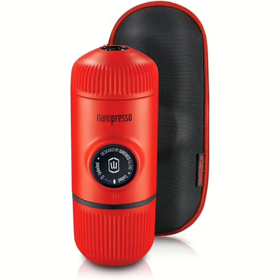 Портативна еспресо-кавоварка Wacaco Nanopresso червона з чохлом, механічна, для меленої кави
