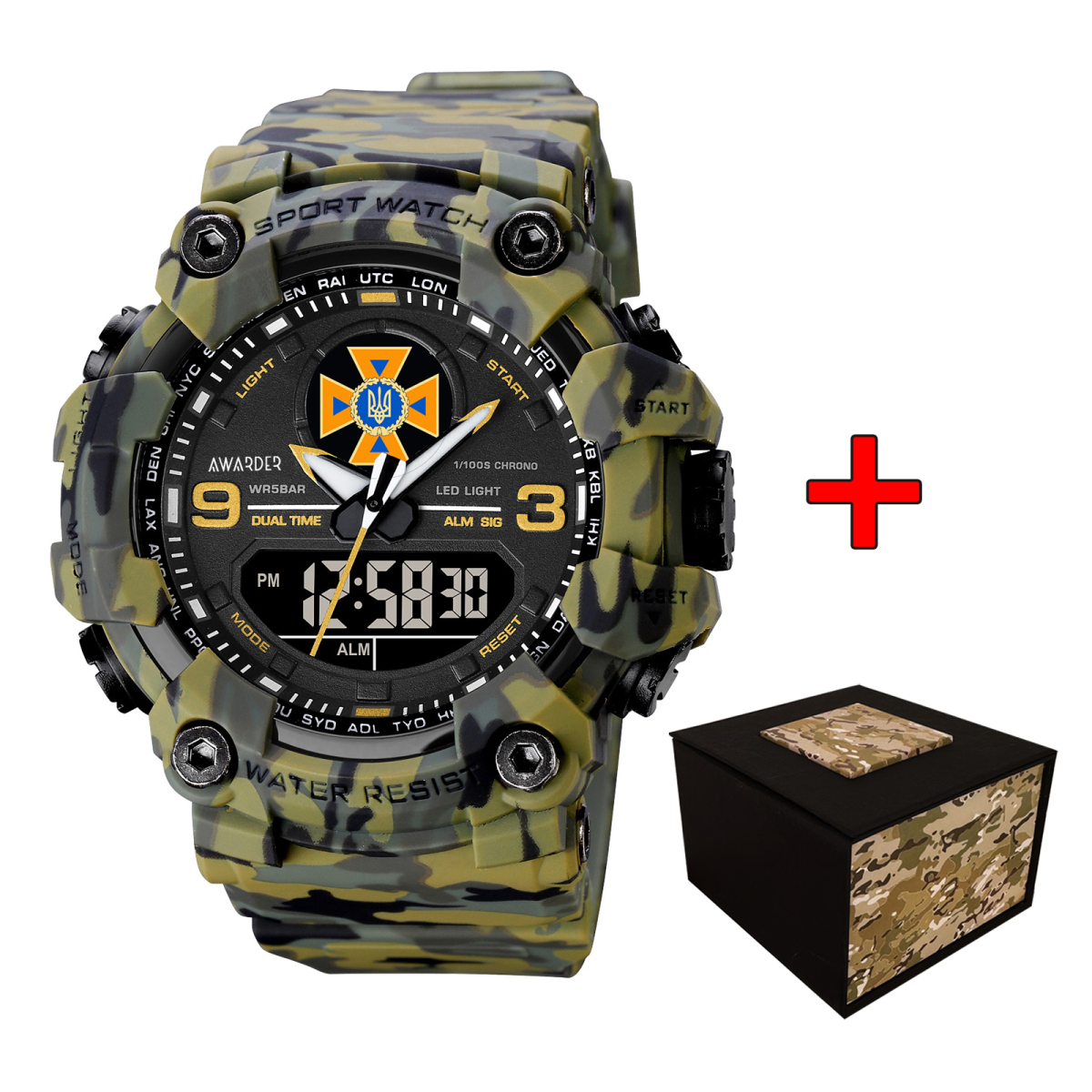 Чоловічий спортивний годинник Awarder 001 ДСНС Camo Green