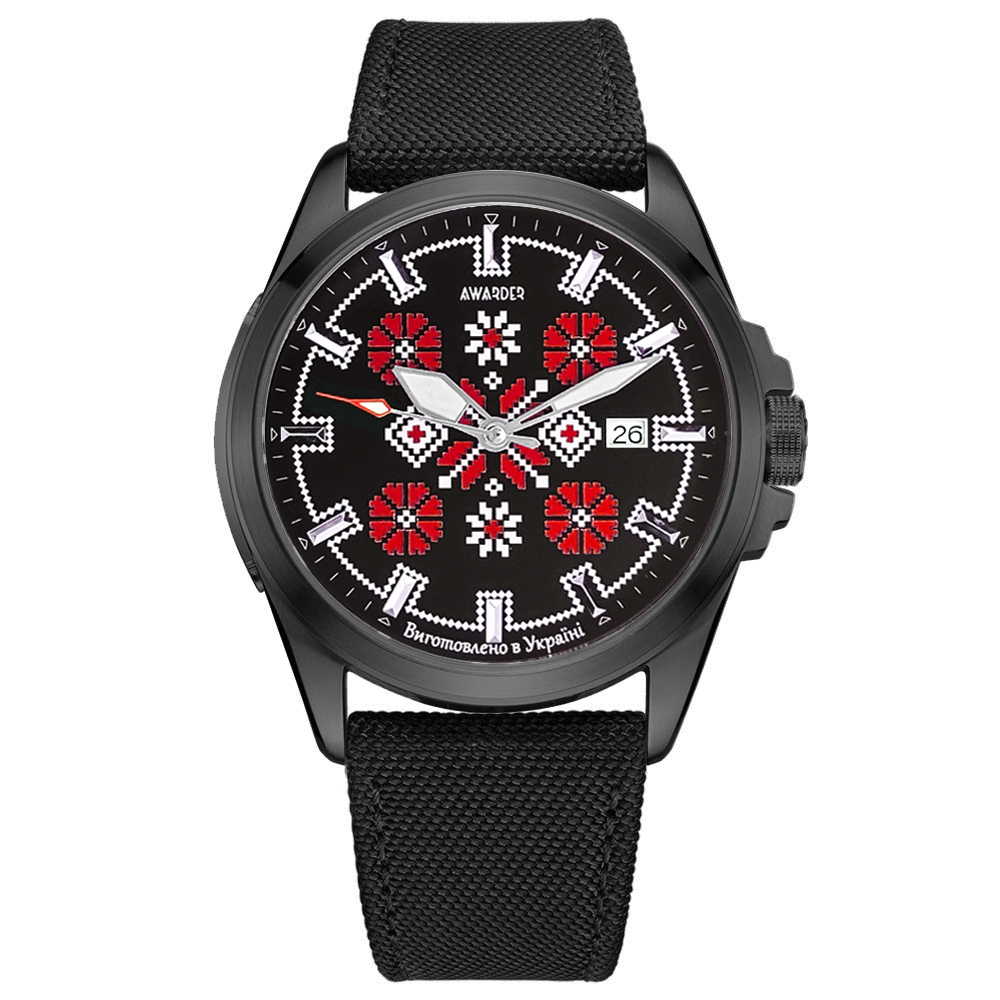 Патріотичний наручний годинник Awarder Embroidery Black-Red Black Automatic 10ATM