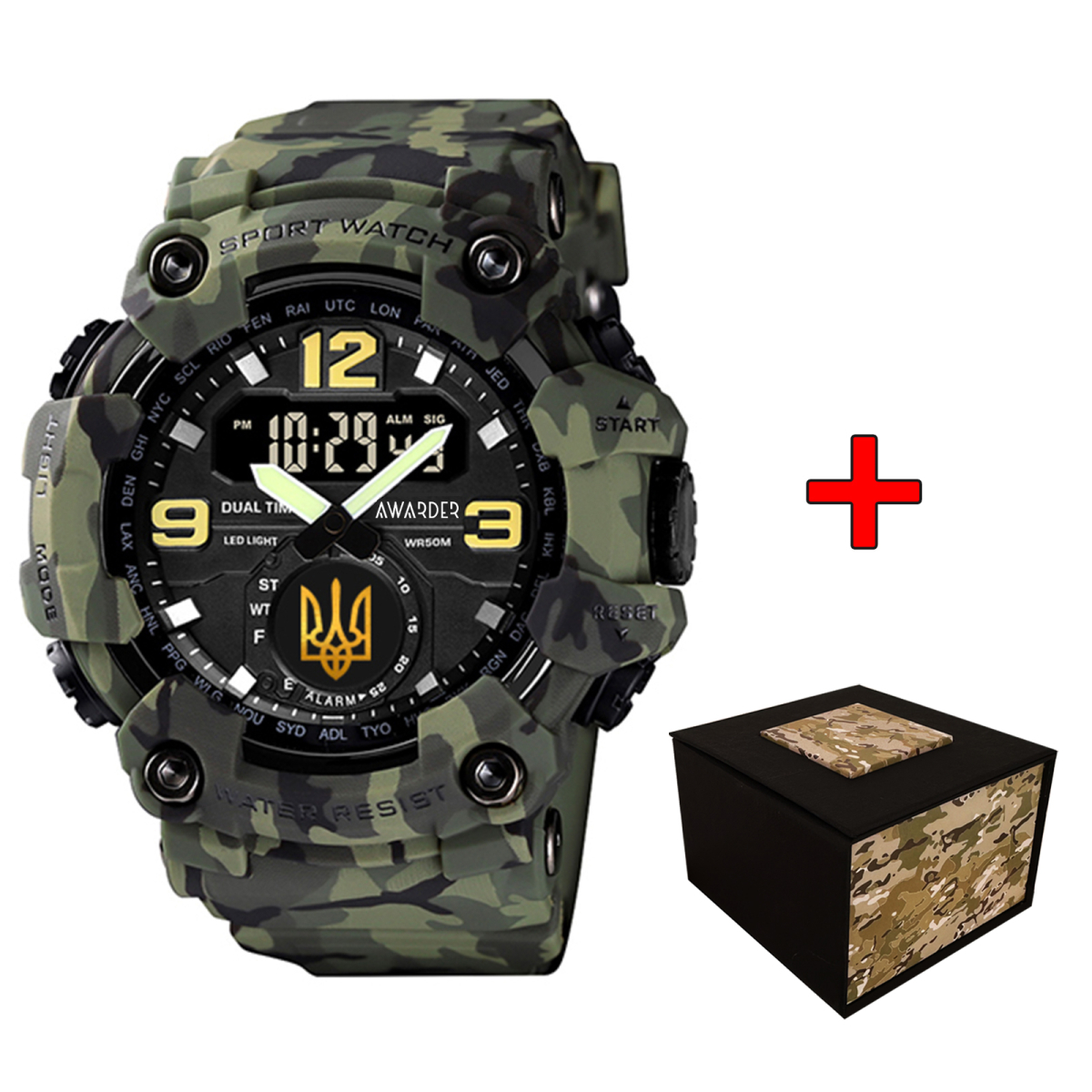 Чоловічий годинник Awarder 004 Тризуб золото Camo Green