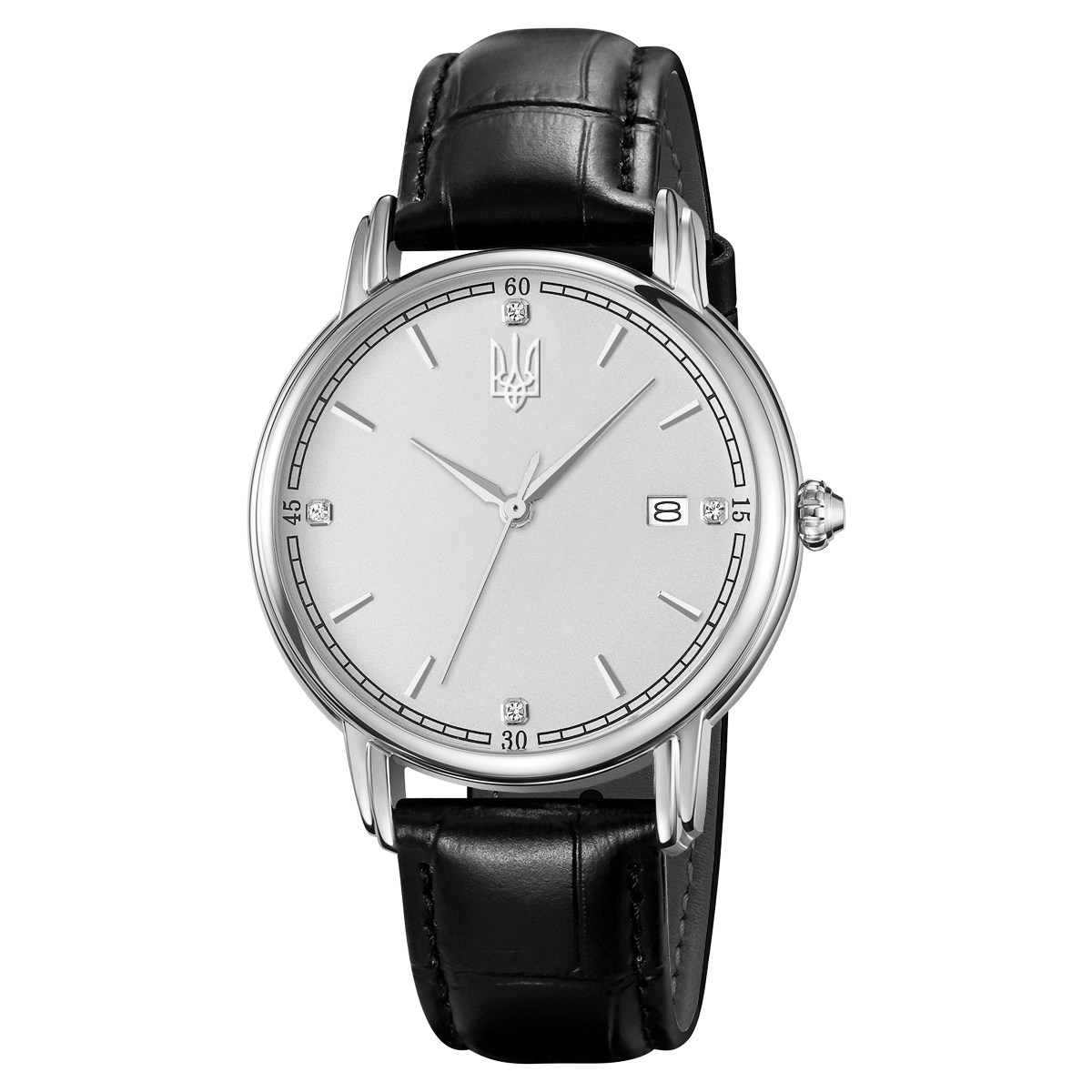 Класичний жіночий годинник Awarder 020 Тризуб срібло Silver-White Lady, шкіряний ремінець, японський механізм