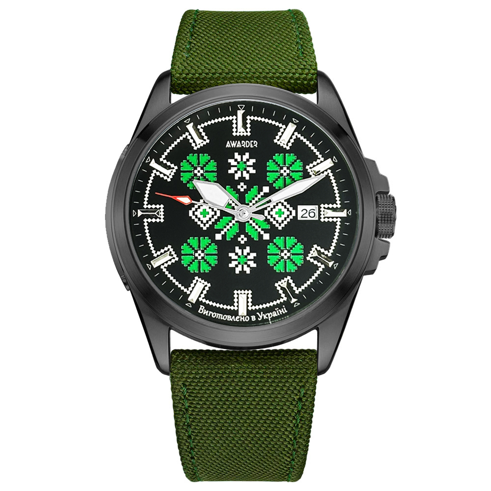 Патріотичний наручний годинник Awarder Embroidery Black-Green Green Automatic 10ATM