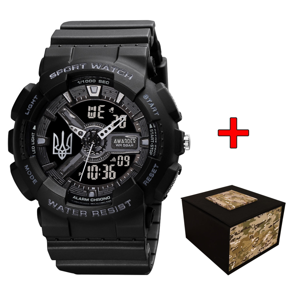 Чоловічий годинник Awarder 005 Тризуб срібло  Black