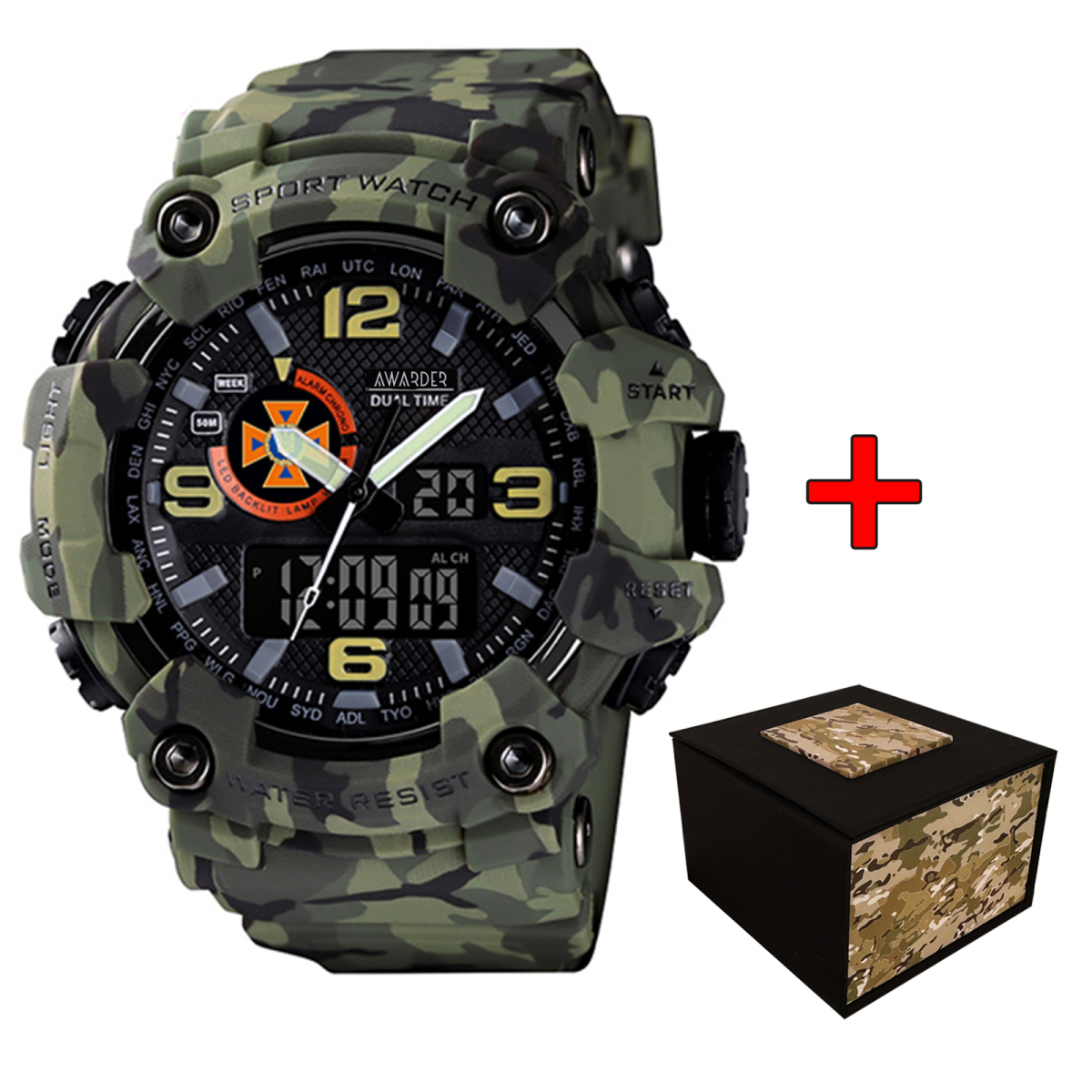 Чоловічий спортивний годинник кварцевий Awarder 002 ДСНС Camo Green
