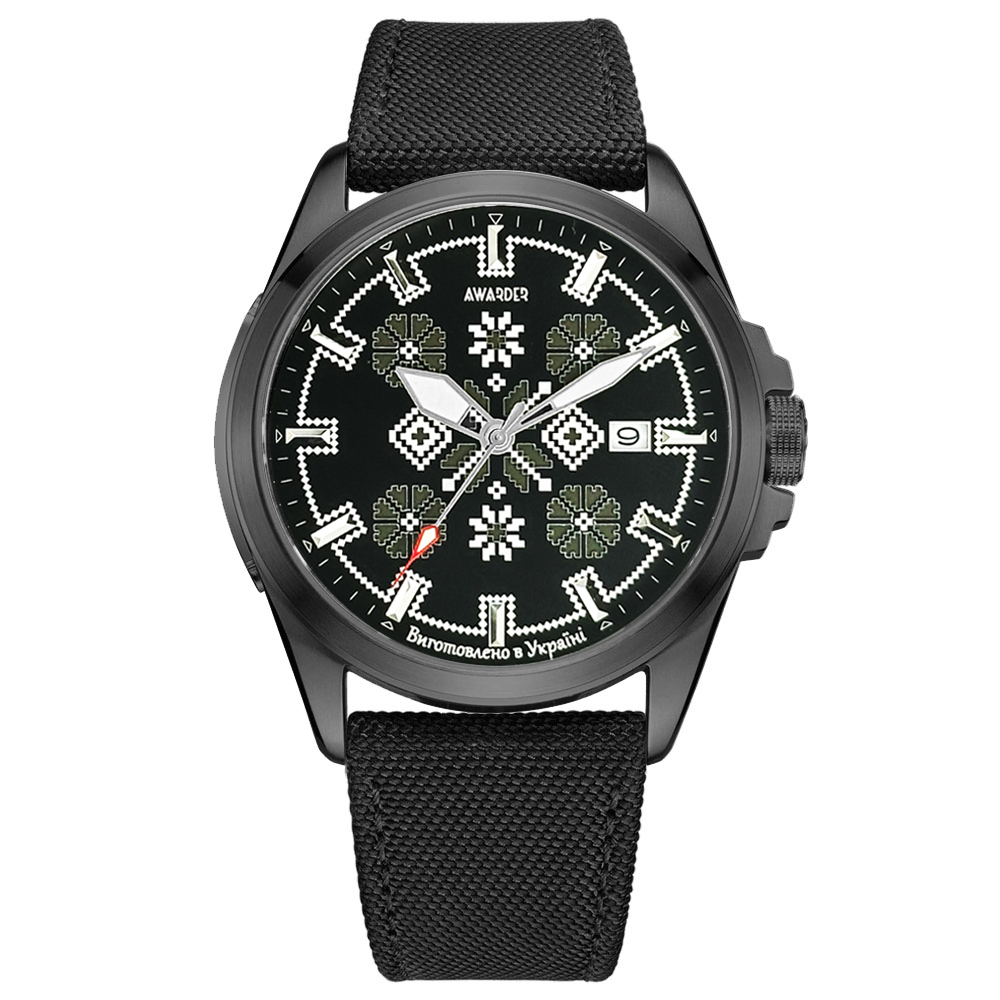 Патріотичний наручний годинник Awarder Embroidery Black-Army Green Black Automatic 10ATM