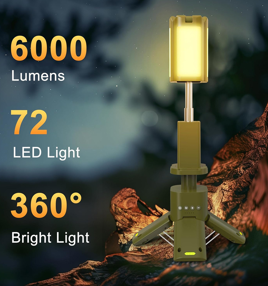 Телескопічний портативний LED-ліхтар – лампа 3-в-1 з Power Bank 14000 mAh, із перезарядкою, водозахищений IPX5 6000 lm - Зображення 7