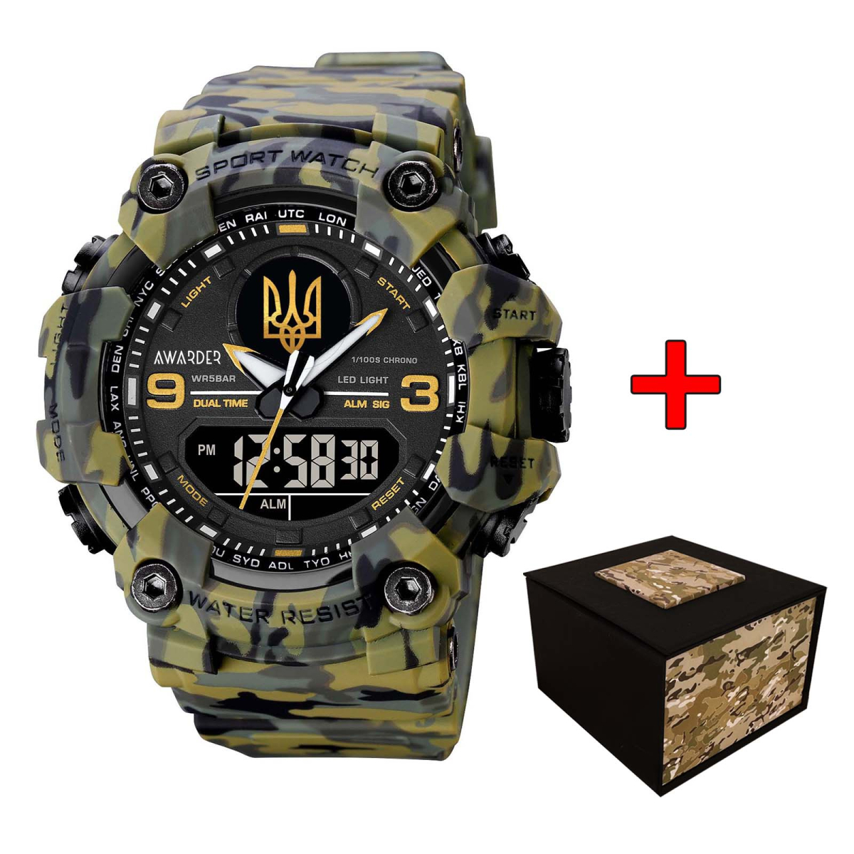Чоловічий годинник Awarder 001 Тризуб золото Camo Green