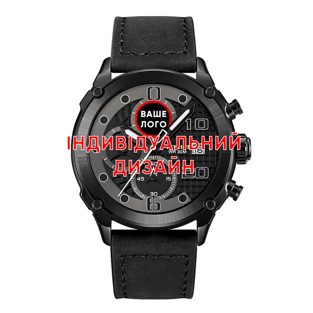 Класичний чоловічий годинник Awarder 016 All Black під Індивідуальний дизайн, водонепроникний