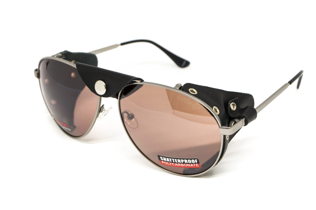 Окуляри захисні Global Vision Aviator-3 (drive mirror), коричневі зі з'ємним ущільнювачем із синтетичної "шкіри"