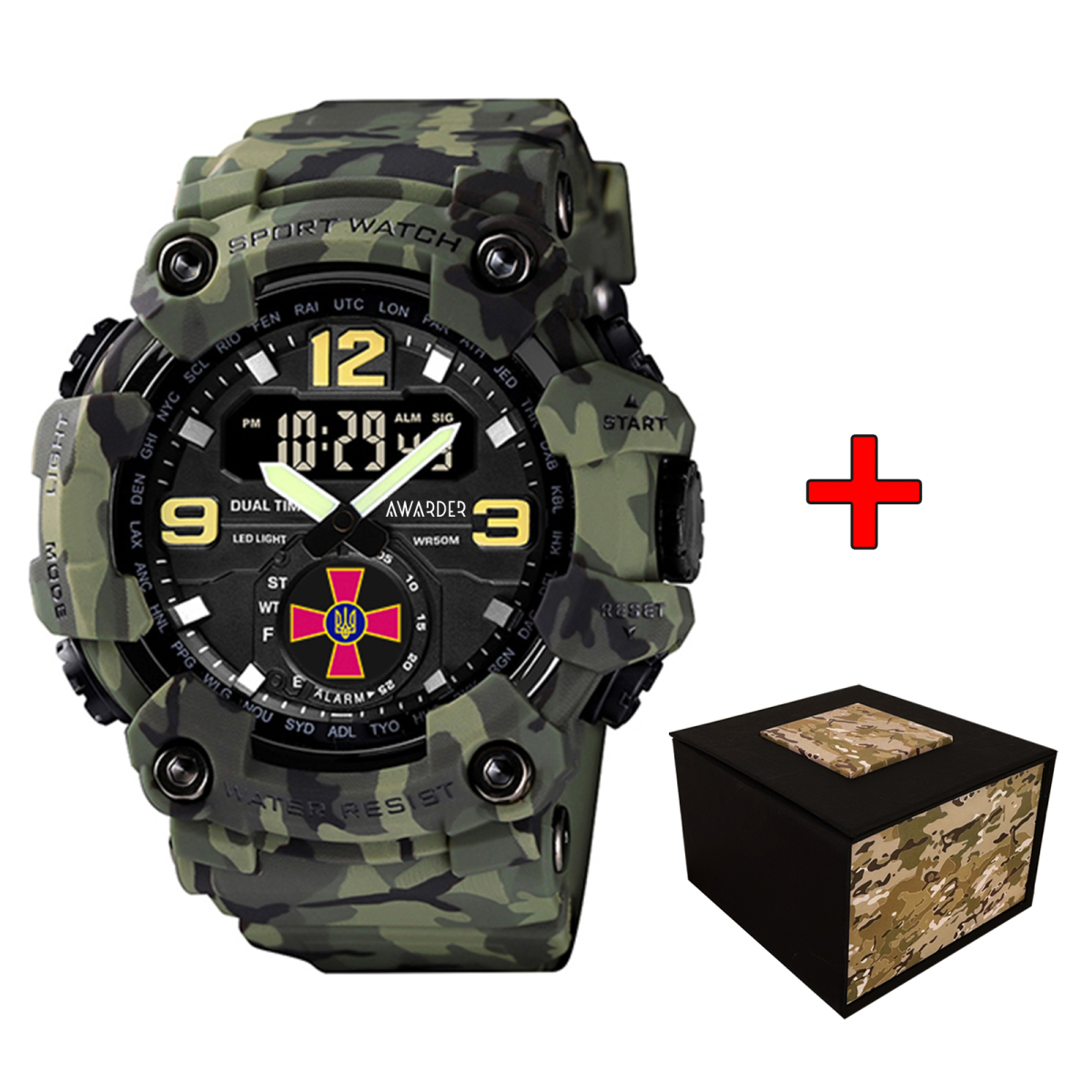 Чоловічий спортивний годинник кварцевий Awarder 004 ЗСУ Camo Green