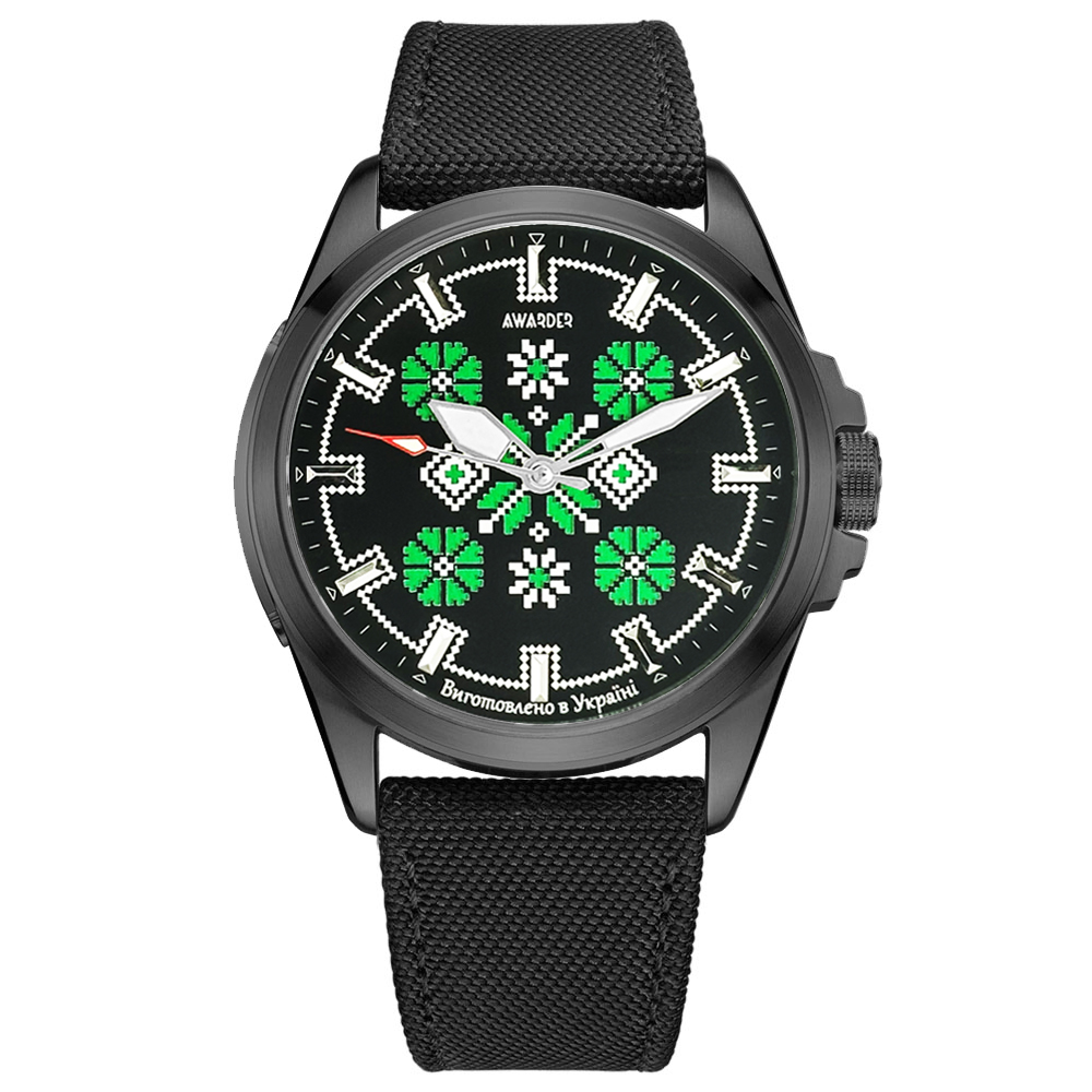 Патріотичний наручний годинник Awarder Embroidery Black-Green Black Battery 10ATM