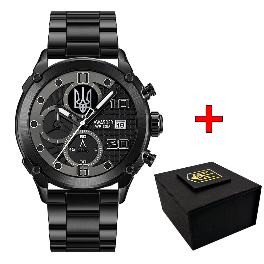 Чоловічий годинник Awarder 016 Тризуб срібло Black-Black Steel