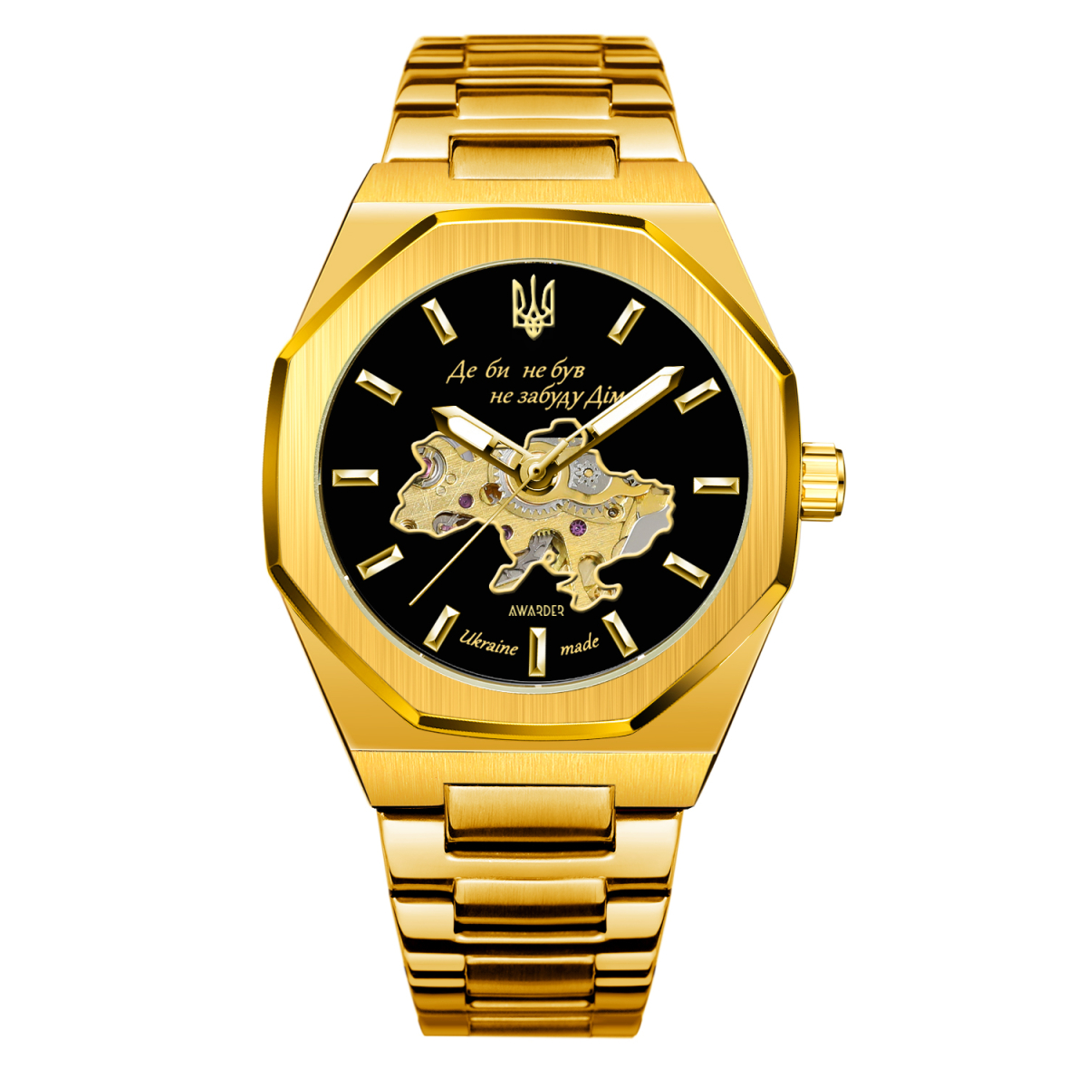 Класичний годинник Awarder 026-3D Де би не був Gold-Black, сталевий ремінець