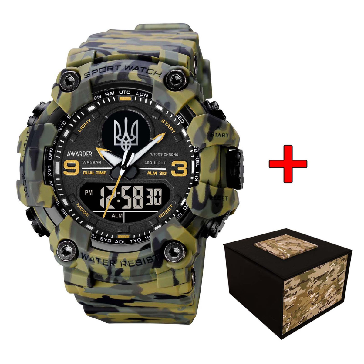 Чоловічий годинник Awarder 001 Тризуб срібло  Camo Green