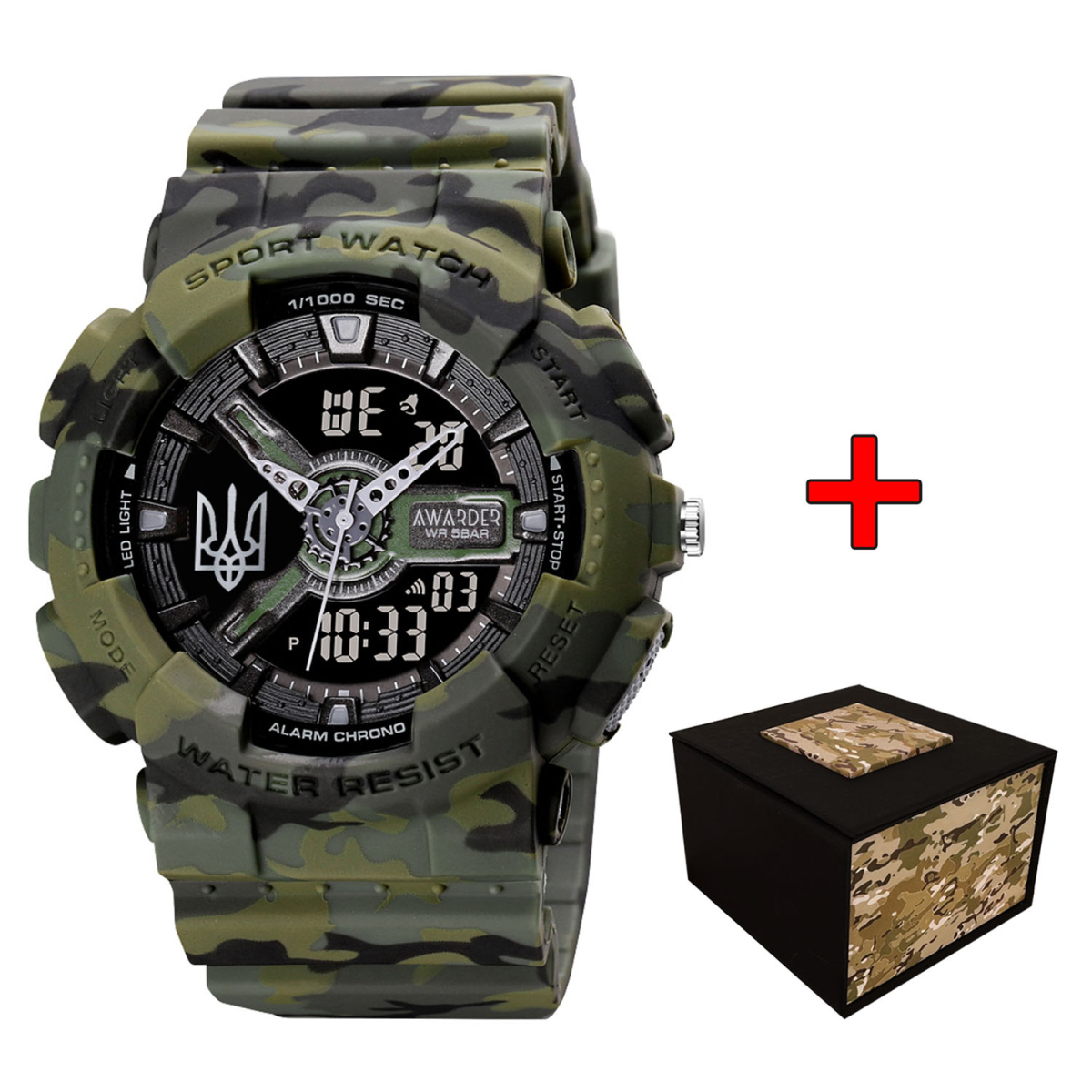 Чоловічий годинник Awarder 005 Тризуб срібло Camo Green