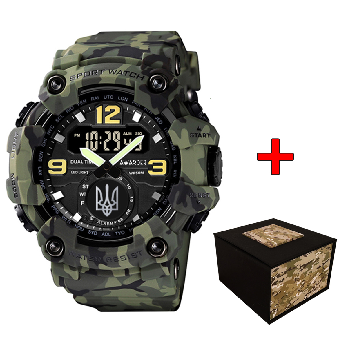 Чоловічий годинник Awarder 004 Тризуб срібло Camo Green