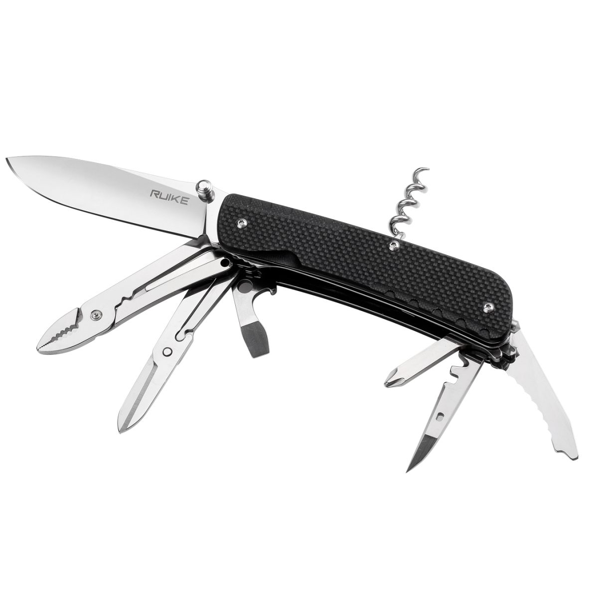 Багатофункціональний ніж Ruike Trekker LD41-B, (8.5 см) 12C27 / G10 чорний, 22 інстр.