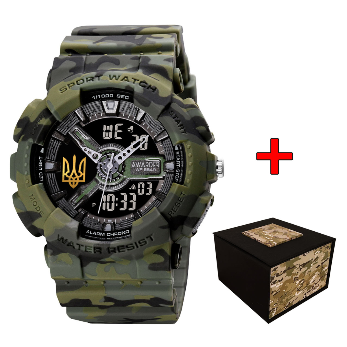 Чоловічий годинник Awarder 005 Тризуб золото Camo Green