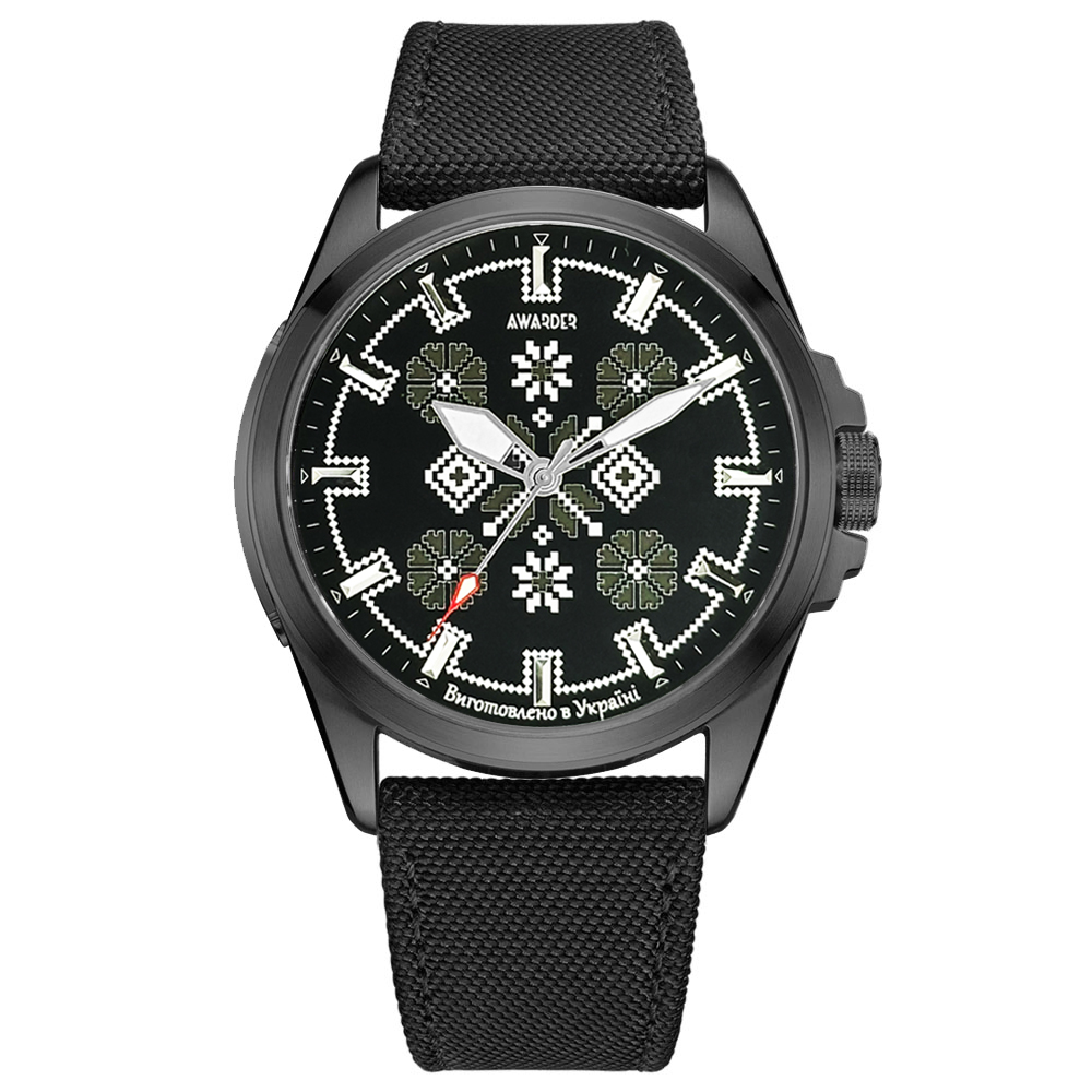 Патріотичний наручний годинник Awarder Embroidery Black-Army Green Black Battery 10ATM