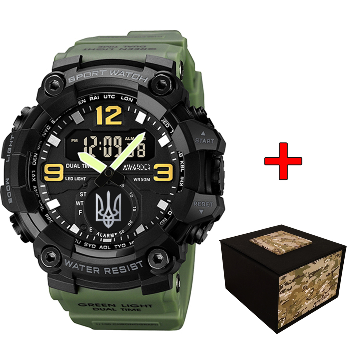Чоловічий годинник Awarder 003 Тризуб срібло Army Green-Black