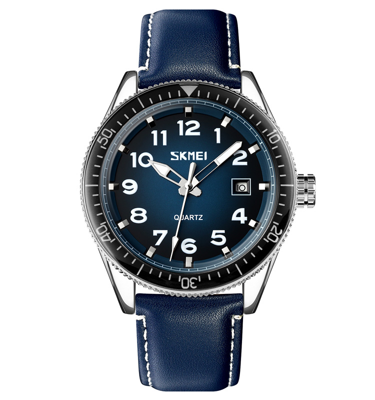 Чоловічий годинник Skmei 9232LSIBU Silver-Blue-Leather Strap
