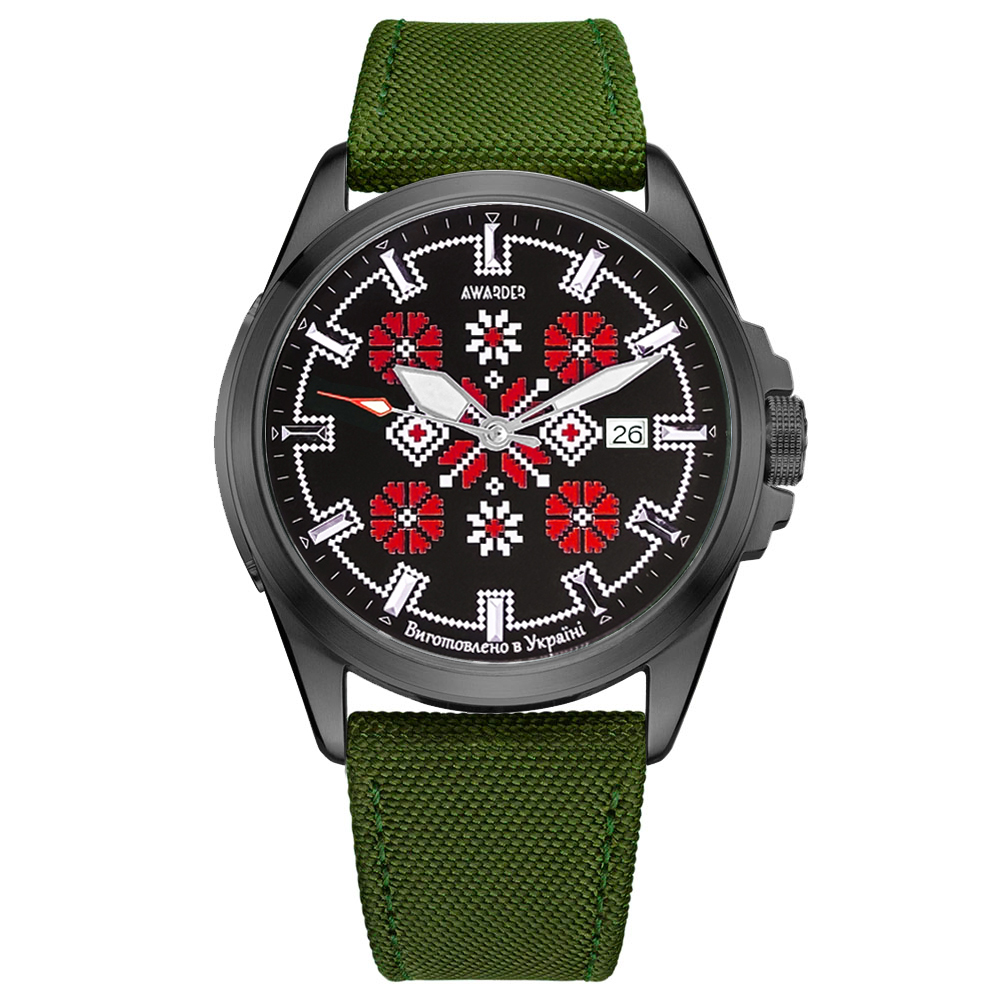 Патріотичний наручний годинник Awarder Embroidery Black-Red Green Automatic 10ATM