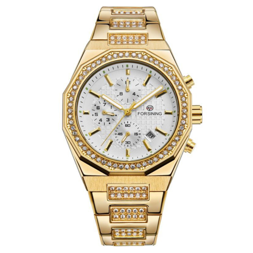 Наручний механічний годинник Forsining 8314 Gold-White Steel