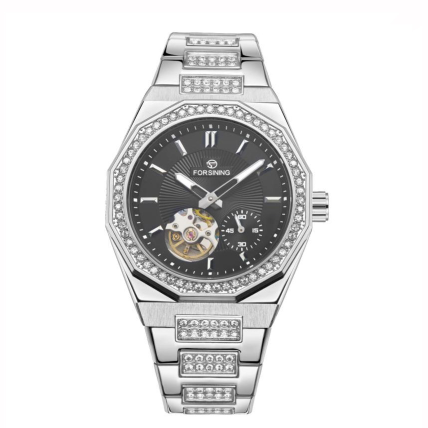Наручний механічний годинник Forsining 8313 Silver-Black Steel