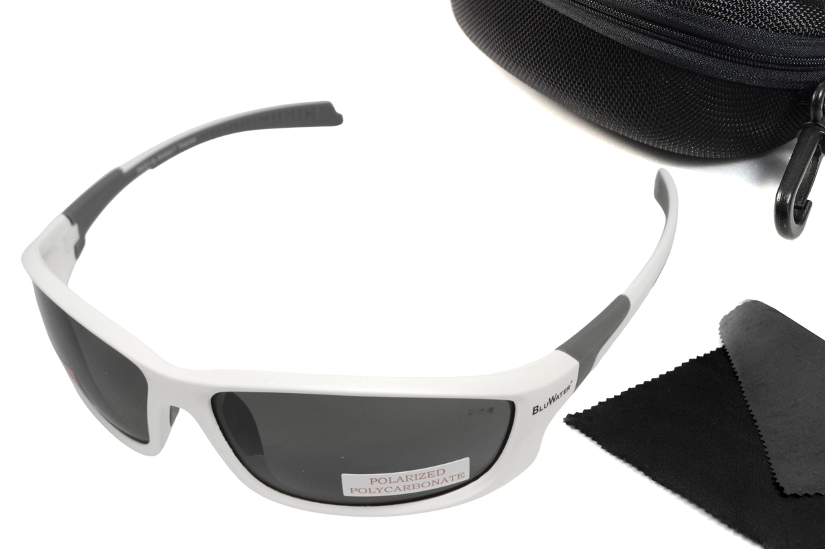 Окуляри поляризаційні захисні BluWater Samson-1 Z87.1 White Polarized (gray), сірі в біло-сірій оправі
