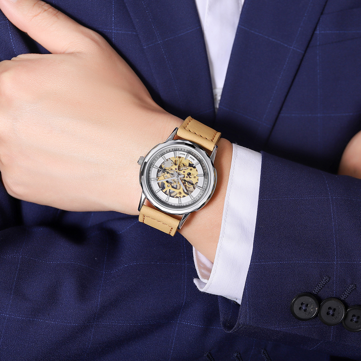 Skmei M035LSILTBN Silver-Light Brown Leather - Зображення 5